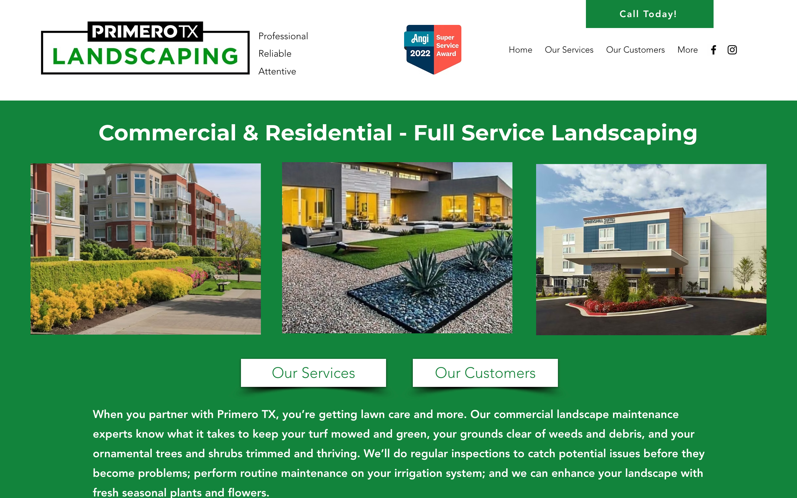 Primero TX Landscaping website design
