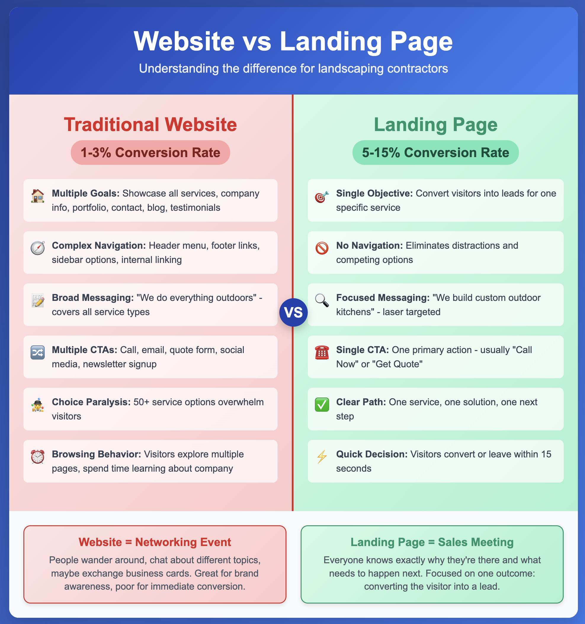 Websites vs landing page diferences