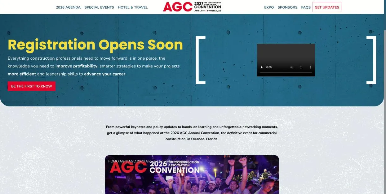 AGC 2027 Annual Convention official website homepage, screenshot taken October 2026