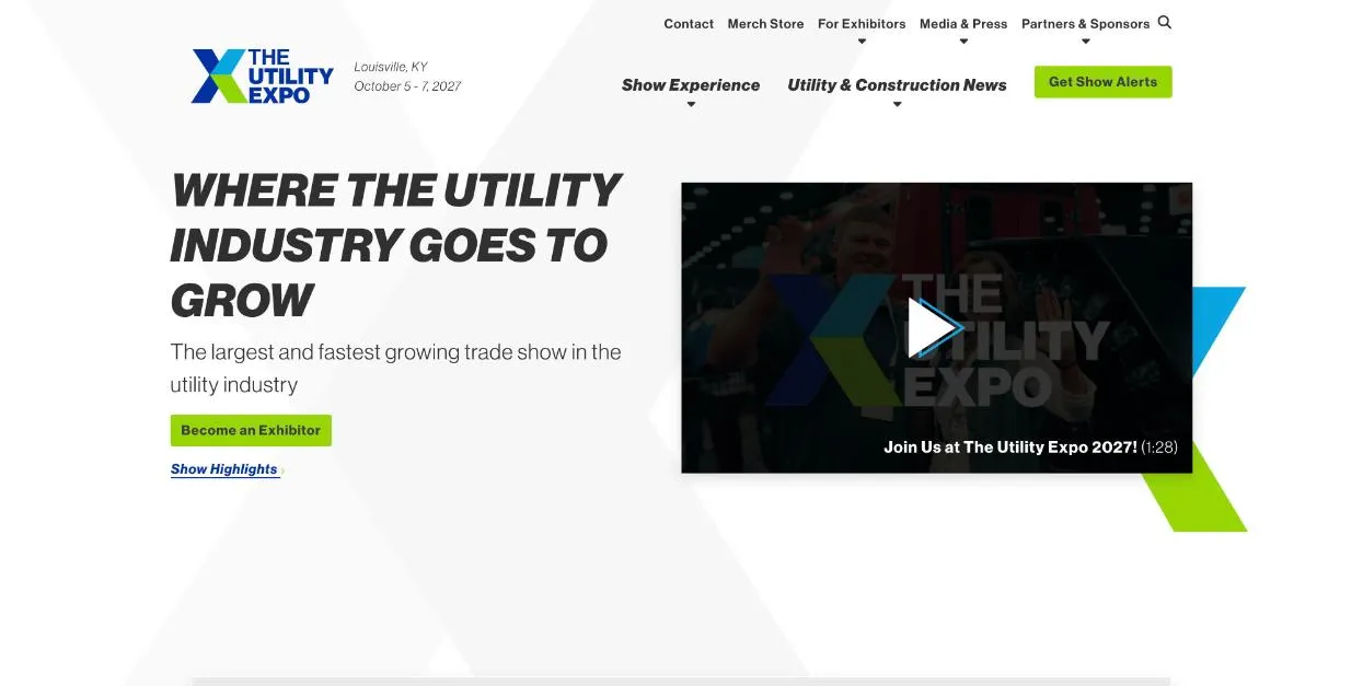 The Utility Expo 2027 official website homepage, screenshot taken October 2026