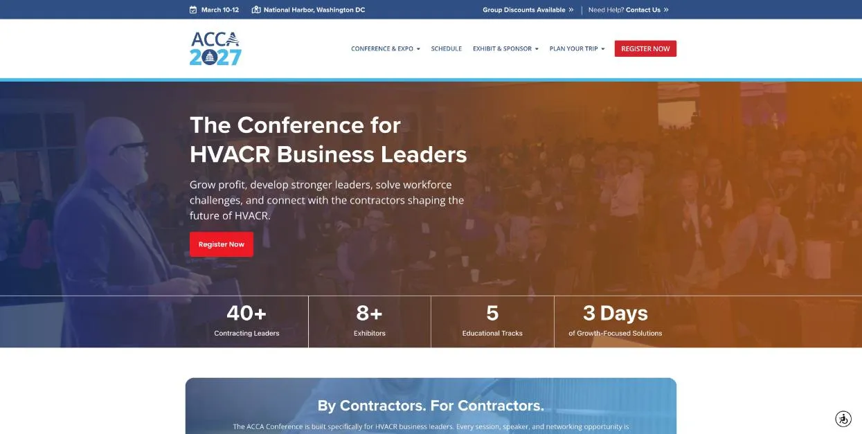 ACCA 2027 Conference & Expo official website homepage, screenshot taken October 2026