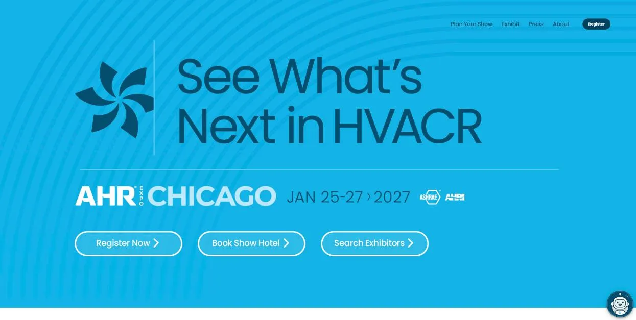 AHR Expo 2027 official website homepage, screenshot taken October 2026