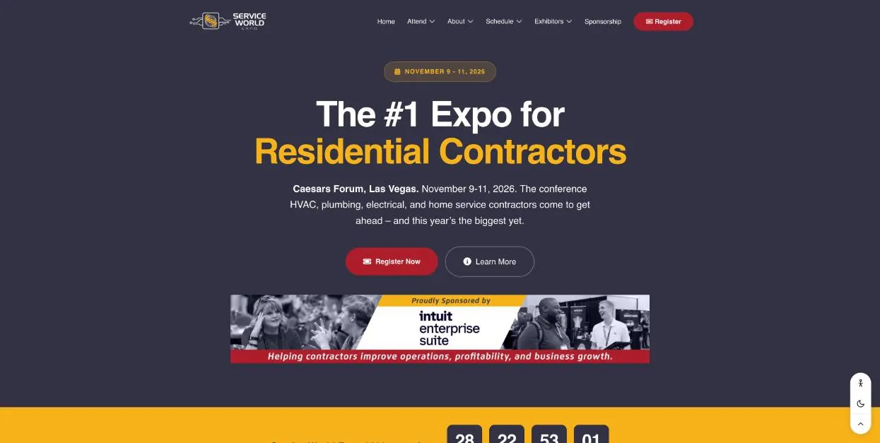 Service World Expo 2026 official website homepage, screenshot taken October 2026
