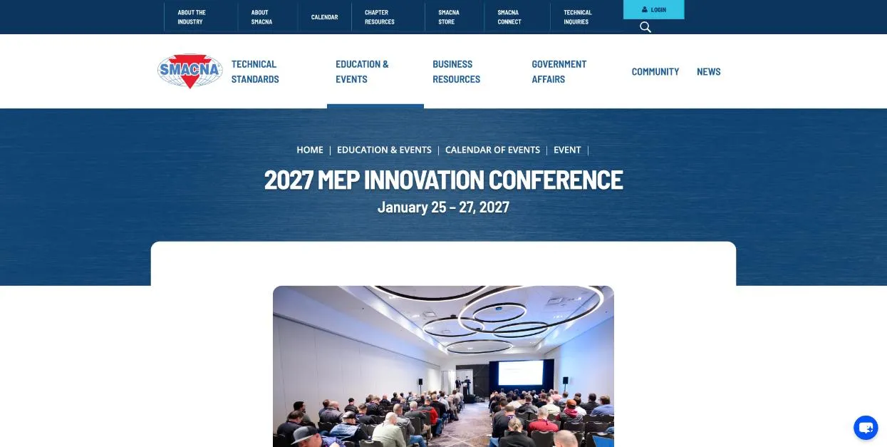 MEP Innovation Conference 2027 official website homepage, screenshot taken October 2026