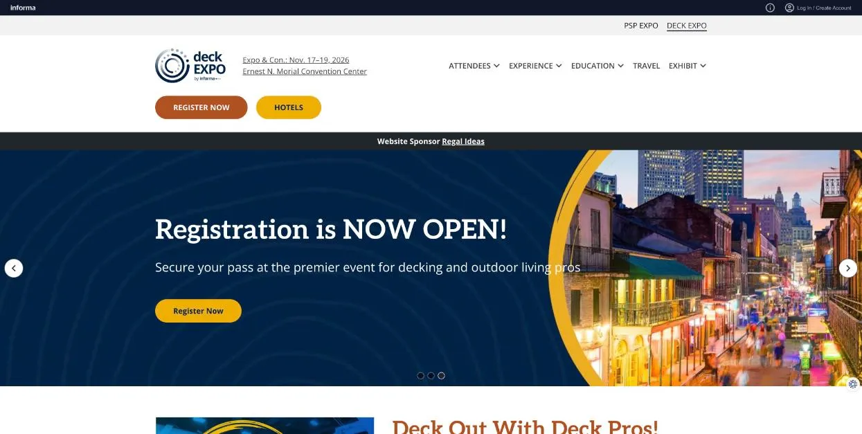 Deck Expo 2026 official website homepage, screenshot taken October 2026