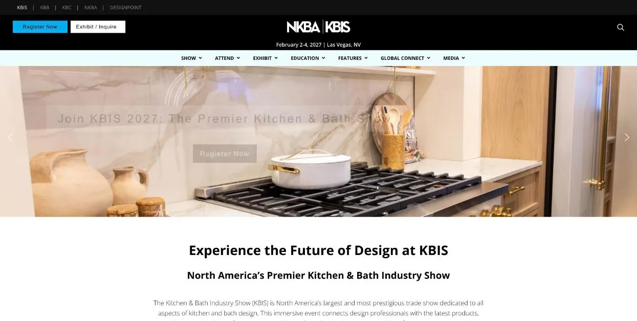 Kitchen & Bath Industry Show 2027 (KBIS) official website homepage, screenshot taken October 2026