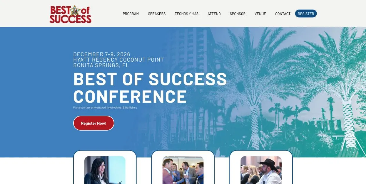 Best of Success Conference 2026 official website homepage, screenshot taken October 2026