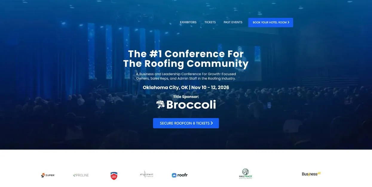 RoofCON 8 official website homepage, screenshot taken October 2026